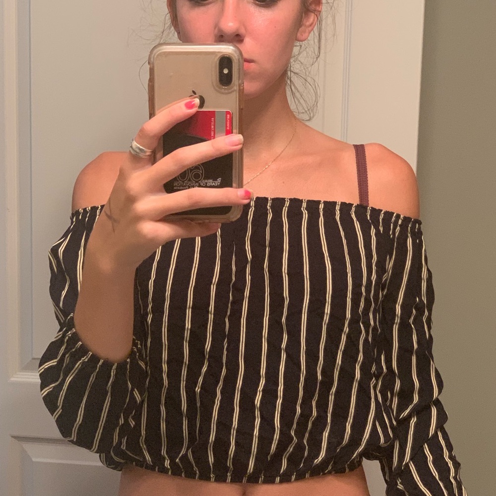 Striped off the shoulder brandy Melville top